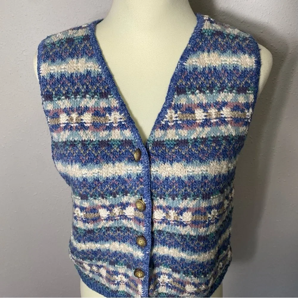 Vintage 90's L.L Bean Jacquard Fair Isle Knit Sweater Vest Women's Size Medium